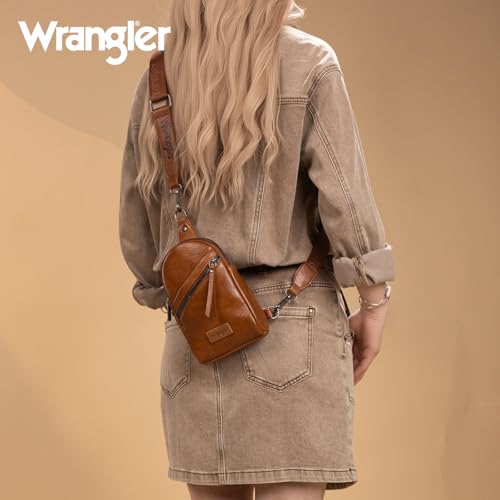 Image of Wrangler Small Sling Bag for Women, Leather Crossbody Bags Cross Body Purse Fanny Packs with Adjustable Strap for Gift