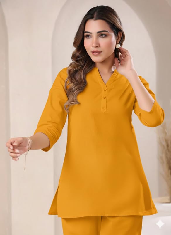 Image of Co Ord Set for Women Stylish Pure Cotton Airy Linen Lounge Wear Kurta Coord Set for Women | Regular Fit Solid Summer Kurti Set Casual, Travel, Office Formal Wear