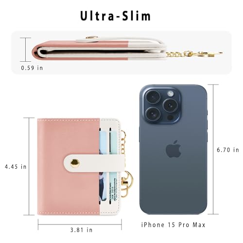 Image of Airkit Small Wallet Women RFID, PU Leather Card Holder with Keychain | Slim Compact Zipper Coin Purse for Ladies, Travel Holiday Gifts for Mom, Cute Mini Bifold Wallets