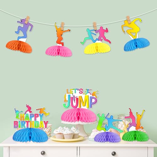 Decoraciones de fiesta de cumpleaños temática salto centros de mesa de panal Jollyboom de 8 piezas 2
