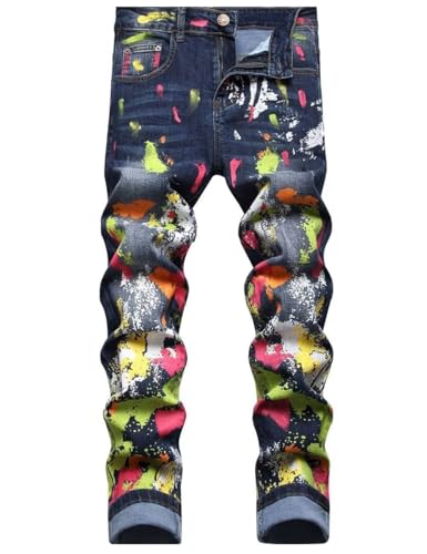 Men's Casual Straight Fit Printed Jeans Denim Pants