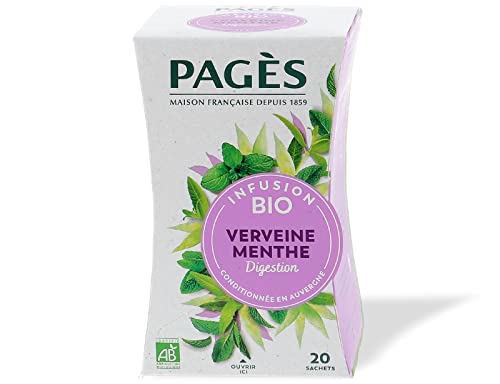 PAGÈS Infusion BIO Verveine Menthe - Lot de 4 boites de 20 sachets