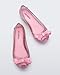 mini melissa Ultragirl with Bow Ballet Flats for Girls- Comfortable & Cute Peep Toe Jelly Flat Shoes with Transparent Upper and Small Bow for Kids, Glitter Pink, 4
