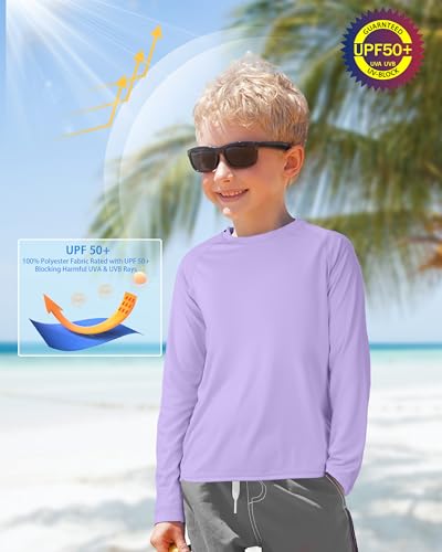 Image of Boys UPF 50+ Rash Guard Swim Shirt, Kids Youth Long Sleeve Sun Protection UV Rashguard Shirts for Water Surfing Beach