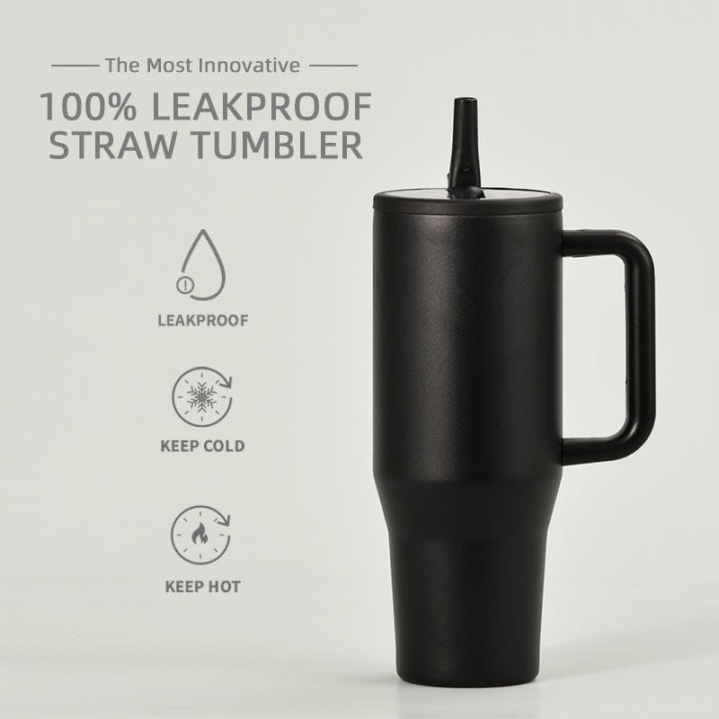Image of SKDBPM Personalized Stainless Steel Tumbler with Handle, 1200ml Capacity, Black Insulated Travel Mug with Straw, Custom Name Design (Black (3rd))