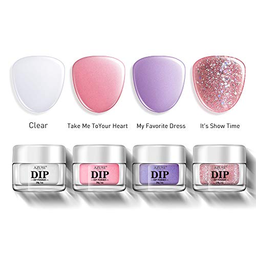 Nail Dipping Powder Starter Kit 4 Pink Glitter Colors(1oz.),French Dip Acrylic Nails Powders System(Comes with Bond,Base,Activator,Top,Brush Saver,4 Powder Jars + Some Manicure Tools)