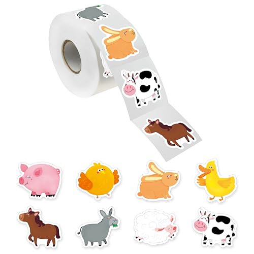 600 PCS Farm Animal Stickers 8 Designs Adorable Animal Water/Tear/Oil Resistant with No Residue Reward Incentive Stickers for Teacher Classroom & School Party Supplies DIY Project Decoration