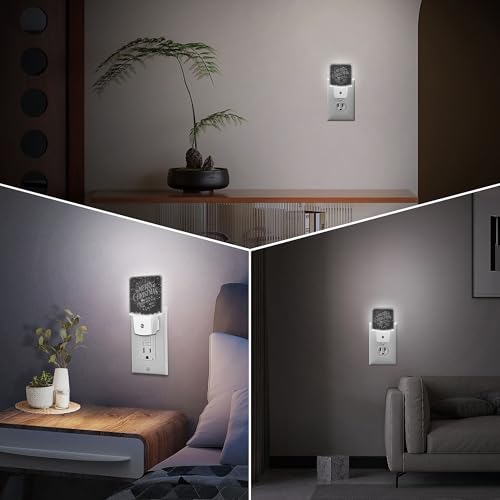 Image of LED Night Light Lamp with Smart Sensor Dusk to Dawn Sensor,Merry Christmas Happy Black White Night Light Daylight White,0.5W Plug-into Wall for Adults,Bedroom,Bathroom,Hallway,Kitchen