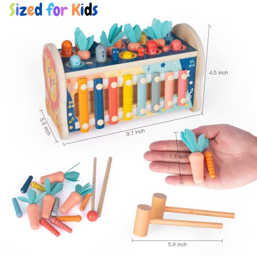Hammering Pounding Toys Wooden Montessori Toys For Toddlers Educational Toys With Xylophone + Carrot Harvest Game Developmental Baby Sensory With Pounding Bench+Fishing Fine Motor Skill Birthday Gift #TOP4