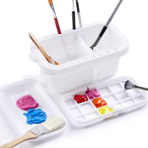 Image of SEVENY Paint Brush Cleaner, Holder and Organizer with Palette, White | For Acrylic, For Watercolor, For Water-Based Paints