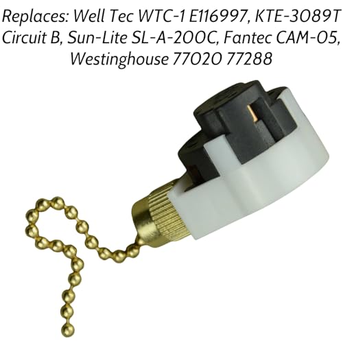 Image of Zing Ear ZE-268S2 Pull Chain Switch 3 Speed 4 Wire 3A 250VAC 6A 125VAC Replacement Rotary Control Fit for Ceiling Fans Antique Wall Lights Cabinet Lamps Repair Kit 3PCS