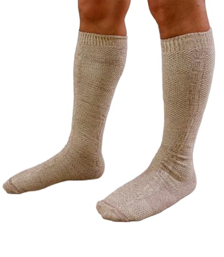 Cheroma Mens Oktoberfest Socks Knee High Bavarian Lederhosen Elastic Calf for Festivals (Tan S/M)