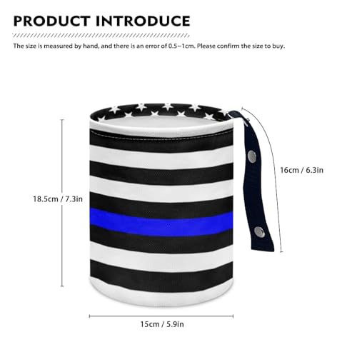 USA Thin Blue Line Flag Car Trash Can – Adjustable Strap, Waterproof, Foldable, Portable – Durable Polyester, Space-Saving, Ideal for Cars, Trucks, SUVs, Offices, Law Enforcement Support