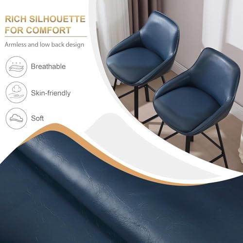 Image of Zesthouse Swivel Bar Stools Set of 4, 26 inch Modern Counter Height Bar Stools with Low Backs, Upholstered Faux Leather Bar Chairs for Kitchen Counter, Blue Island Chairs with Metal Legs