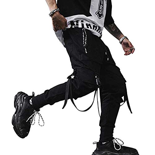 Bitlive Men's Jogger Hip Hop Harem Pants Techwear Tactical Track Streetwear Pants (X-Large, K2 Black) #TOP2
