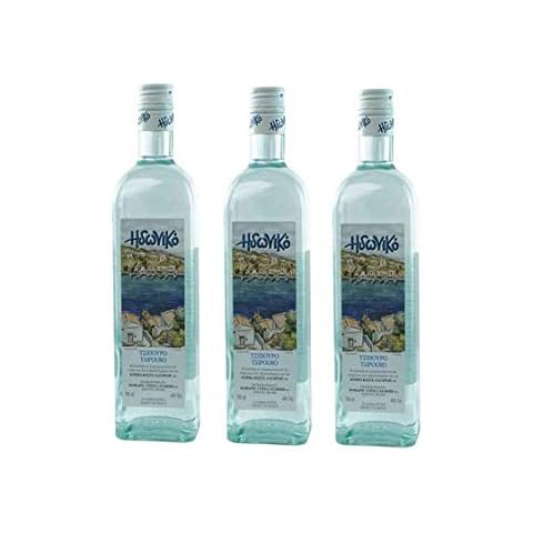 3x 700ml Tsipouro Idoniko ohne Anis 40% Vol. erstklassiger Tresterbrand Schnaps aus Griechenland - griechischer Raki im Set + Probiersachet Olivenöl 10ml oder Nescafe Frappe 2g Cover