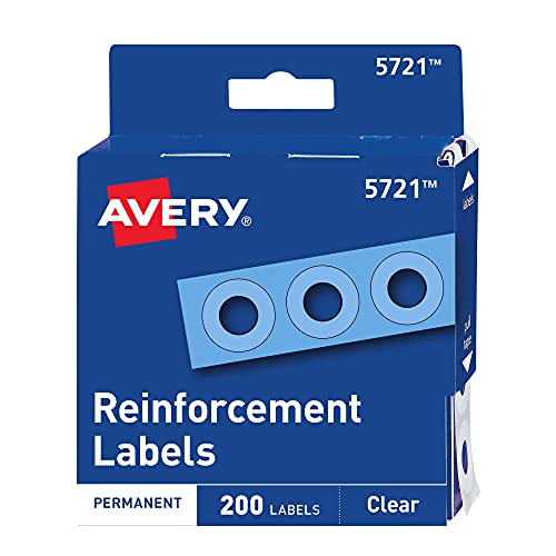 Avery Self-Adhesive Hole Reinforcement Stickers 1/4 Diameter Hole Punch Reinforcement Labels Clear Non-Printable 200 Labels Total (5721)