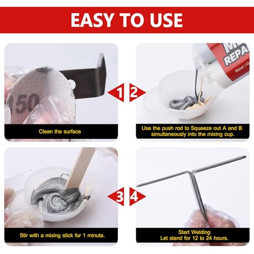 Metallkleber Extra Stark 100ml, 2K Flüssigmetall Kleber, Hitzebeständiger Kleber für Schweißen aus Edelstahl, Verzinkter Stahl, Aluminiumlegierung, Kupfer, Glas, Keramik und DIY