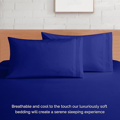 Elegant Comfort Luxury 1500 Premium Hotel Quality Microfiber 4-Piece Sheet Set- Soft, All Around Elastic 18-24 Inches Deep Fitted Sheet - Extra Deep Pocket Sheets, Queen, Royal Blue