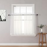  Chyhomenyc Lot de 2 Rideaux Transparents Ivoire de 91,4 cm de Long, filtrant la lumière, Rideaux Courts avec Passe-Tringle pour Petites fenêtres, Salle de Bain, café, Salon, Ferme, 106,7 x 91,4 cm