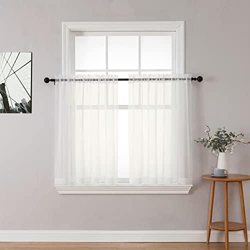 Chyhomenyc Ivory Sheer Curtains Tier 36 inch Length 2 Panels, Light Filtering Airy Rod Pocket Short Curtains Window Treatment for Small Windows/Bathroom/Cafe/Living Room/Farmhouse, 42x36 Inch
