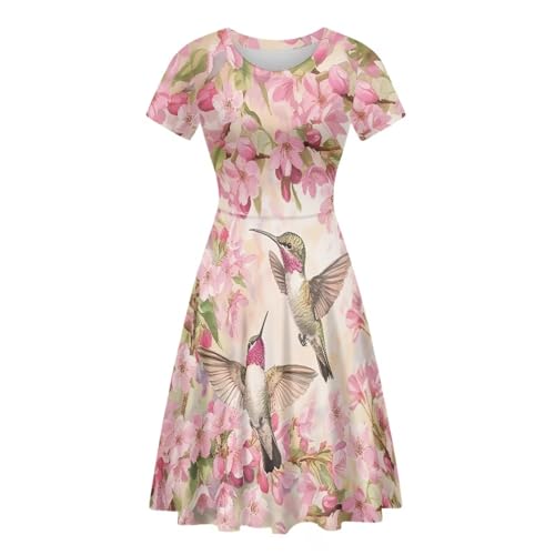 Image of HUGS IDEA Womens Puffy Swing Midi Dress Round Neck Short Sleeve Party A-Line Dresses