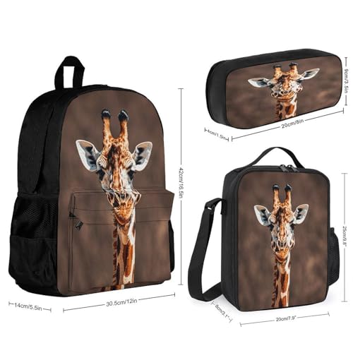 3-in-1 Backpack Combination Set Giraffe High Neck Spot Print 3Pcs Backpack Sets Travel Daypack with Lunch Bag And Cosmetic Bag2