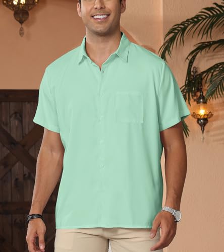 Casual Button Shirts for Men: Summer Solid Color Beach Short Sleeve Clothes
