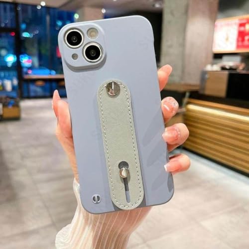 Housse de support antichoc pour iPhone 12 avec coque dragonne en cuir gris sans cadre