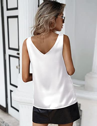 Zeagoo Women 2023 Silk Satin Tank Top Casual V Neck Camisole Blouses Loose Sleeveless Cami Basic Tank Shirt #TOP2