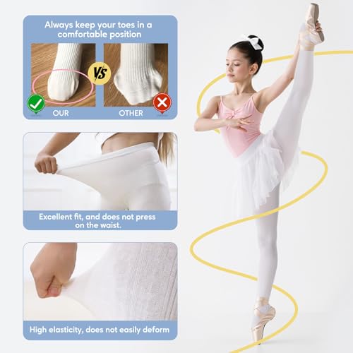 Zando 3Pack Girls Tights Kids Cable Knit Cotton Footed Seamless Tights Winter Warm Leggings Stockings for School Daily 4-12T3