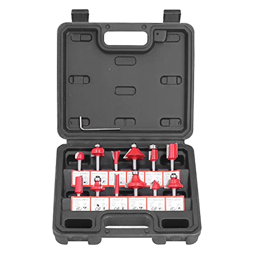 ANKROYU Kit de fraises à bois en acier rapide, 12 pièces, avec boîte de rangement en plastique, pour le traitement du bois, des panneaux de particules, du bois dur, du bois tendre