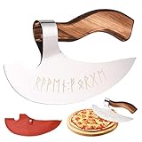LUZLED Cortador de pizza de hacha vikinga, mango de madera vintage, hacha vikinga, cabeza de hacha vikinga de acero inoxidable, runas grabadas a mano, hacha de pizza vikinga, 22 cm