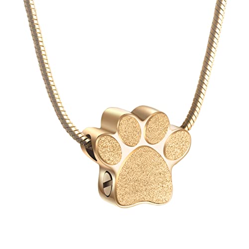 DAIFFUNE Cremation Necklace for Pet ashes Urn Necklace for Dog Cat Ashes Stainless Steel Cremation Jewelry Memorial Pet Ash Holder-Gold