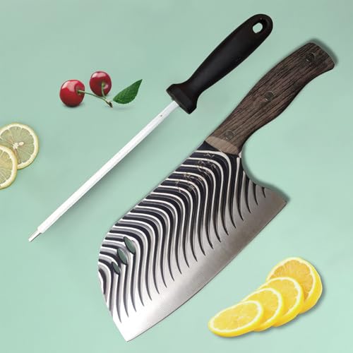 Image of Machado Forging Serbian Chef Knife Set - 12 inch Full Tang High Carbon Clad Steel Butcher Cleaver with Knife Sharpener - Perfect for Vegetables, Fish, Meat - Ideal for Kitchen, Hotel, Restaurant