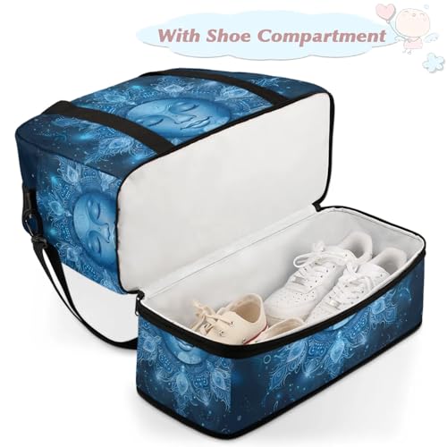 Large Weekender Overnight Bags Abstract Blue Mandala Human Face Travel Duffel Bag for Women Men Gym Bag With Shoe Compartment Foldie Travel Tote Bag Carry On Personal Item Bag for Travel Gym Sports4