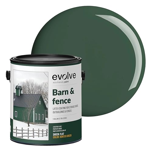 EVOLVE Barn & Fence Paint, Flat (Hunter Green), 1 Gallon – Durable Scratch-Resistant Wood Coating for Outbuildings & Fences, Fast-Dry Water-Based Formula