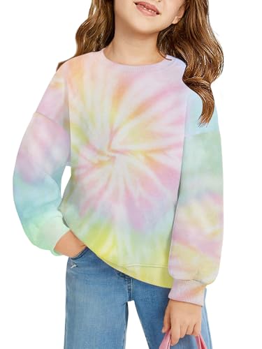 Image of Haloumoning Girls Oversized Crewneck Sweatshirts Kids Fleece Pullover Tops