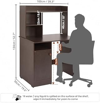 ABOUT SPACE Wooden Study Table with Hutch & Bottom Storage - Office Desk - Office Table for Laptop, PC-Engineering Wood Working, Drawing, Computer Table for Home (Flower Wenge - L100 x B50 x H134 cm)