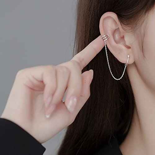 Reffeer Solid 925 Sterling Silver Cuff Chain Earrings Wraps for Women Teens Wrap Earrings Non Piercing Ear Cuffs2