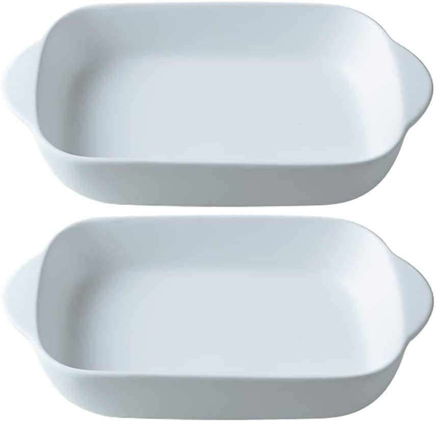 Image of Ceramic baking dish - Casserole Baking Dish with Handle, Baking Dishes for Oven, 9'' x 5'' Individual Baking Pan, Color Painted Porcelain Bakeware Set| Pack-2 (White)