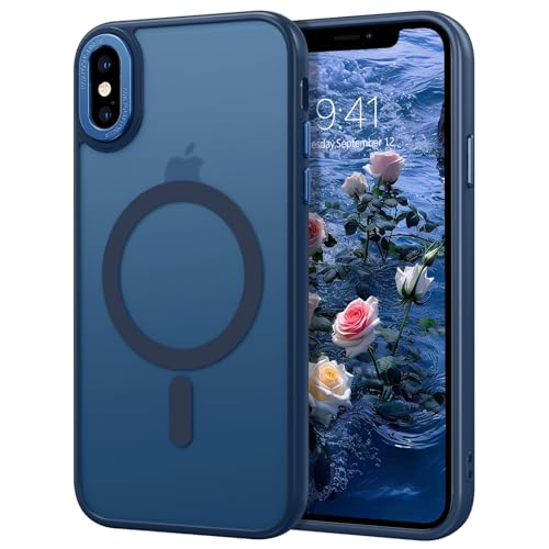 BENTOBEN Funda Magnética Compatible con iPhone XS MAX, 6,5 Pulgadas [Compatible con Magsafe] Carga Inalámbrica Carcasa Translúcido Mate Protección Grado Militar Anti-Arañazos Anti-Golpes -Azul