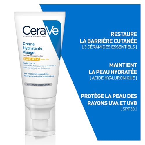 CeraVe - Crème Hydratante Visage SPF30 - Crème de Jour avec Protection UVB + UVA - Acide Hyaluronique, Céramide, Niacinamide, Vitamine E - Peau Normale à Sèche - 52 ml – Image 3