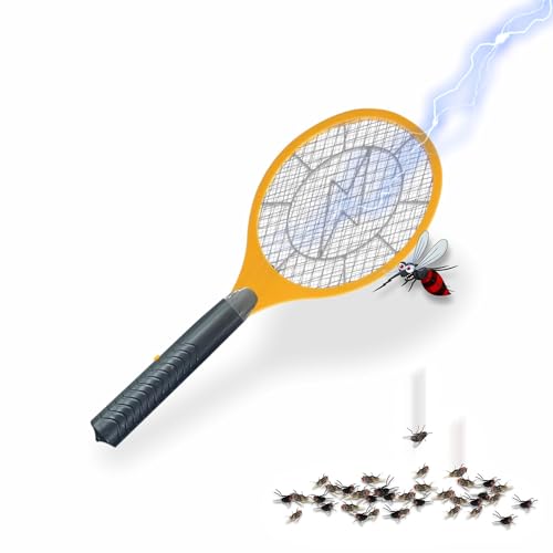 Electric Fly Swatter Bug Zapper Racket Fly Killer Battery Operated Handheld Dual Safety Mesh Electric Racket Bat Indoor Outdoor Insect Catcher For Killing Insects Flies Bugs & (1pc)