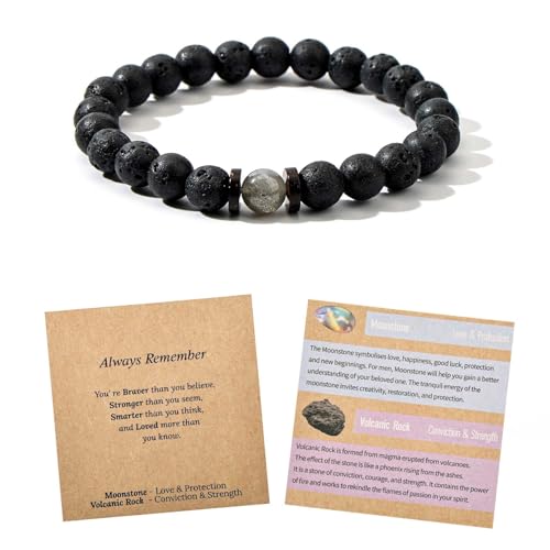 Stretch Lava Stone & Moonstone Healing Bracelet for Men – “Always Remember” Encouragement & Sobriety Gift, Recovery Jewelry for Husband, Friend, Brother, Boys