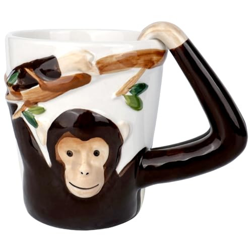 bssmmai Grappige Aap Koffiekop, 3D-Motief Aap Keramiek Beker, Gepersonaliseerde Aap Kop met Aap Arm Handvat, Grappig Cadeau voor Familie Vrienden Verjaardagen 310ml