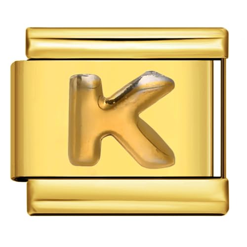 Image of A-Z Embossed 18k Gold Letter Initial Name Tag 9mm Italian Charm Compatible With 9mm Bracelet (K Embossed 18k Gold Letter)