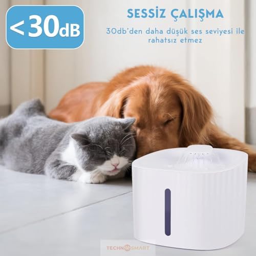 TechnoSmart Kedi Köpek Su Çeşmesi Su Pınarı Kabı 3 Lt. Seviye Göstergeli 2 Farklı Su Akışlı Beyaz Su Pınarı - Görsel 4