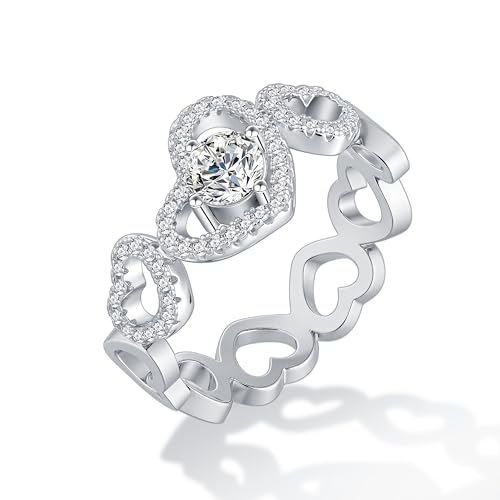 0.5 carat moissanite heart shaped anniversary ring, S925 sterling silver plated 18K white gold heart shaped hollow wedding ring for women2