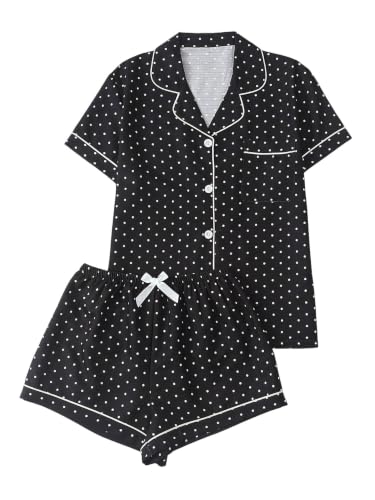 Image of Verdusa Pajamas For Women Set 2 Piece Summer Pajama Sets Cute Pjs Lounge Matching Button Shirt with Shorts